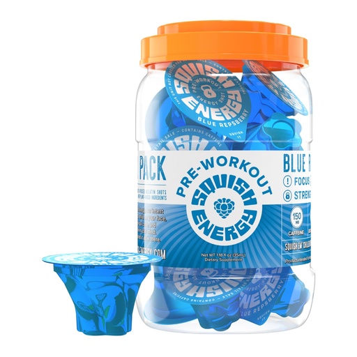 [BRSREFD6A4FWACIV] Squish Energy Pre-Workout Shots – Great-Tasting Blue Raspberry Energy Jelly with Caffeine, Beta-Alanine & Citrulline – Clean, Fast Energy Easy to Take & Carry, No Mixing, Just Pop & Go – 12 Count