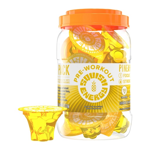 [BRSREFIHBACGC2Y6] Squish Energy Pre-Workout Shots – Great-Tasting Pineapple Energy Jelly with Caffeine, Beta-Alanine & Citrulline – Clean, Fast Energy Easy to Take, Easy to Carry, No Mixing, Just Pop & Go – 12 Count