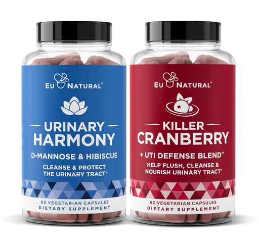 [BRSROZIPPIBAKCTZ] Urinary Tract Supplement Duo, Urinary Harmony + Killer Cranberry, UT Defense blends, D-mannose & Hibiscus + Cranberry, Pine Bark, Propolis & Vitamin D, Clinical Strength Ingredients, 2 X 60 ct