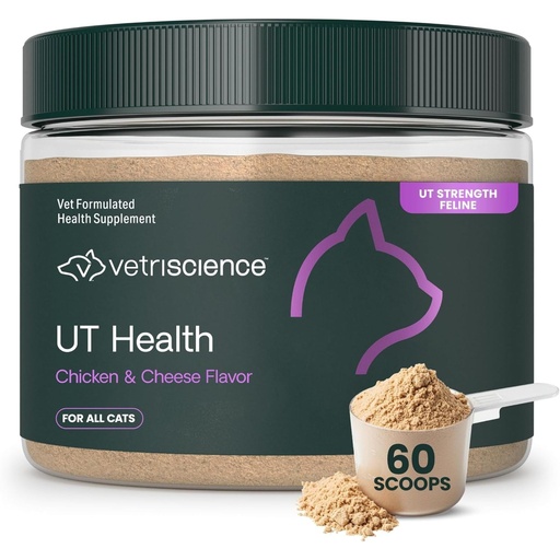 [BRSRGAT3BEGQAEQV] VetriScience UT Health Powder, UT Strength Cranberry D-Mannose Bladder and Urinary Tract Supplement for Cats, Bromelain and Probiotics, Healthy Mineral Balance, Chicken & Cheese, 60 Scoops