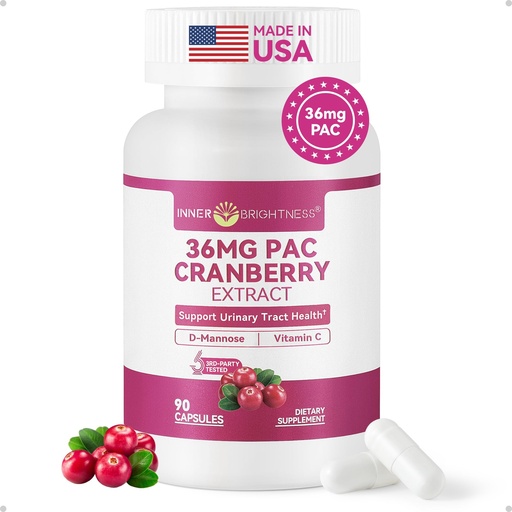 [BRSRGAANPMPBMCYU] Cranberry Supplement 36 mg PAC with D-Mannose & Vitamin C, Cranberry Pills for Women, Cranberry Capsules, 3-in-1 Daily Urinary Tract Support, Soluble A-Type PACs, Vegan, Gluten-Free, 90 Capsules