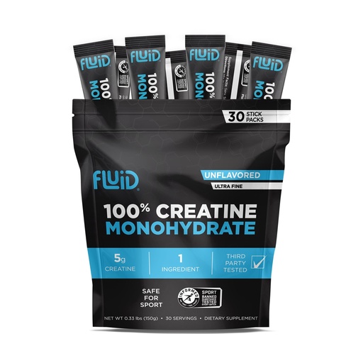 [BRSRAZAZBUMGMDI2] Fluid Creatine - Informed Sport Certified | Ultra-Fine Micronized 100% Creatine Monohydrate Powder | Unflavored | 5g Travel Stick Packs | 30 Servings