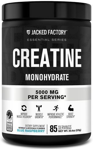 [BRSRABQ7OR5GODTK] Jacked Factory Creatine Monohydrate Powder 20.4 oz (578g) - 5g Daily Creatine Supplement for Men and Women, Vegan-Friendly, Third-Party Tested - 85 Servings, Blue Raspberry
