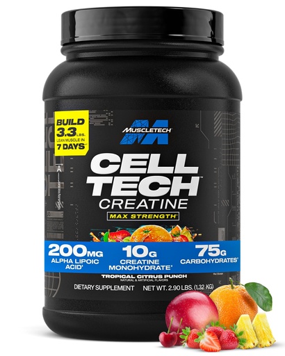 [BRSWYFT6BB4AAGY6] MuscleTech Creatine Monohydrate Powder - Cell-Tech Creatine Powder Post Workout Recovery Drink, Muscle Builder & Musclebuilding Supplement - Tropical Citrus Punch, 3 lbs (27 Serv) - Packaging May Vary