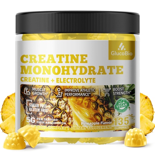 [BRSREYIKCQNR4CD3] Creatine Monohydrate Gummies (5g) – Pre-Workout Energy & Muscle Growth Support for Men & Women | Pineapple Electrolyte Gummies (135 Count)