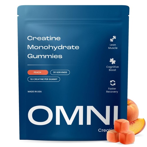[BRSREBL3AQDR6C3X] Creatine Monohydrate Gummies - Supports Muscle Growth, Recovery & Brain Function - Convenient & Easy to Take - Great Tasting Peach Flavor - 1g per Gummy, Low Sugar - 90 Count