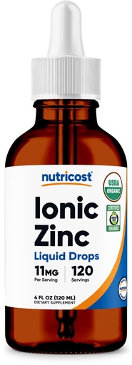 [BRSRGZAFDJYQEDTF] Nutricost Organic Ionic Zinc Drops (11mg) 4 fl oz - Liquid Drops, USDA Organic, OTCO Certified, Vegetarian, GMO-Free, Gluten-Free, 120 Servings