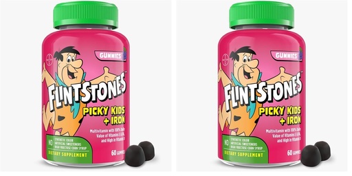 [BRSRGGQNOIIBUEY6] Flintstones Vitamins for Picky Kids + Iron, Kids Multivitamin Gummies with Vitamin C, D, E, B6 and Iron, Gummy Vitamins, Grape Flavored, 60 Gummies,(Pack of 2)