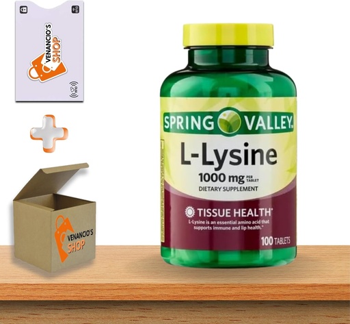 [BRSRAAT6DEHBUFIV] L-Lysine 1000 mg Tablets • Immune Support & Skin Health • 100 Count by Spring Valley + Vena’s Sticker (Pack of 1)