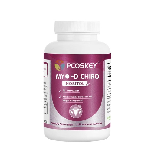 [BRSRGBLYOQBGYDY4] pcoskey® Myo-Inositol & D-Chiro Inositol 40:1 Ratio Capsules – Hormone & Metabolic Support for Women, 120 Vegetarian Capsules