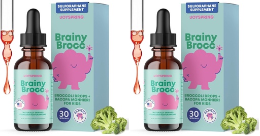 [BRSRGZYYBMGRU3DL] JoySpring Broccoli Supplement for Kids | Sulforaphane & Bacopa Monnieri Drops | Supports Cognitive Function | Vegan & Kid-Friendly (Pack of 2)