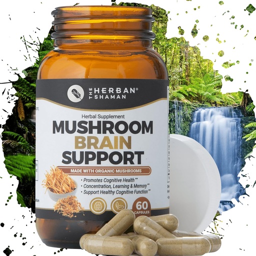 [BRSWYEAFC4BBM3AU] Mushroom Supplement Brain Support | Organic Lions Mane, Cordyceps, Ginkgo Leaf, Gotu Kola + More | Natural Herbal Supplement (60 Capsules)