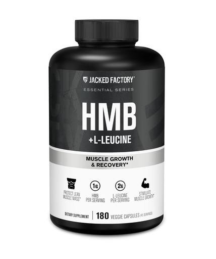 [BRSRGGAPOUPQIGTA] Jacked Factory HMB + Leucine Capsules - L-Leucine 2g, HMB 1g - Stimulate Muscle Growth, Protect Lean Muscle Mass, and Improve Athletic Performance - 180 Capsules