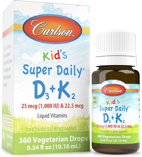 [BRSWGZQZDIIGYC35] Carlson - El Super Daily D3+K2, 25 mcg (1,000 IU) D3 & 22. 5 mcg K2, vitamina D Cauta amb Viminades K2, 1000 IU Vitaminades D3, Cor & Bone Salut, 1 Anya, Inflavored, 360 Cau