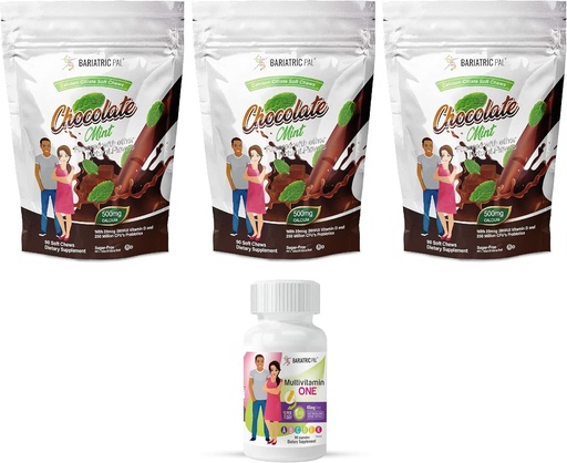[BRSW2GAFOEMBMG3O] BariatricPal 90-Day Bariatric Vitamin Bundle (Multivitamin ONE 1 per Day! Capsule with 45mg Iron and Calcium Citrate Soft Chews 500mg with Probiotics - Chocolate Mint)