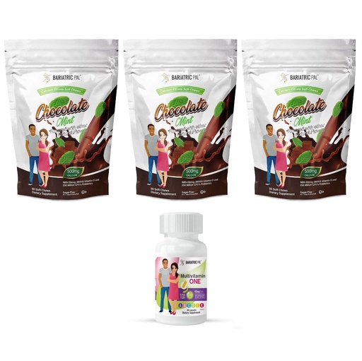 [BRSW2GAFOEMBMG3O] BariatricPal 90-Day Bariatric Vitamin Bundle (Multivitamin ONE 1 per Day! Capsule with 45mg Iron and Calcium Citrate Soft Chews 500mg with Probiotics - Chocolate Mint)