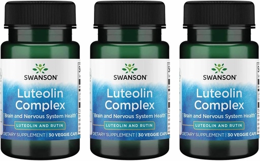 [BRSWGFAZCQGQYD3X] Swanson Luteolin Complex w/Rutin - Brain Support dodatek za spodbujanje spomina, razpoloženja in kognitivnega zdravja - naravna formula za pomoč vzdrževanje živčnega sistema - (30 Veggie kapsule) 3 Pack