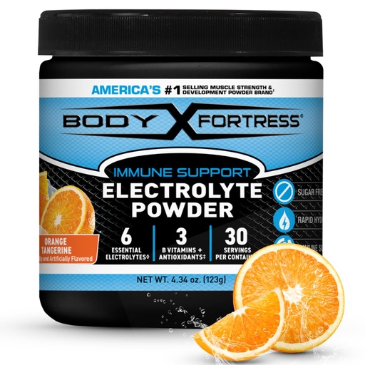 [BRSRECT4AV5AIGTG] Body Fortress Electrolyte Powder Orange Tangerine - Rapid Hydration Drink Mix with 6 Essential Electrolytes & 3 B Vitamins - Sugar Free, Keto Friendly, No Color Added, Clear Hydration - 30 Servings