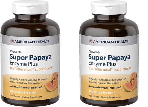 [BRSWKYAMCZYWA3DK] American Health Enzymes Chewable Super Papaya Enzyme Plus 360 Tablets (Pack of 2)