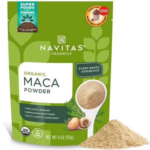 [BRSWIGYNCIGB2DLA] Navitas Organics Maca Powder – 100% Gelatinized Peruvian Maca for Adaptogen Smoothies, Lattes, Baking & More – Energize & Balance - USDA Organic, Non GMO, Vegan, Gluten Free (4oz. Bag, 23 Servings)
