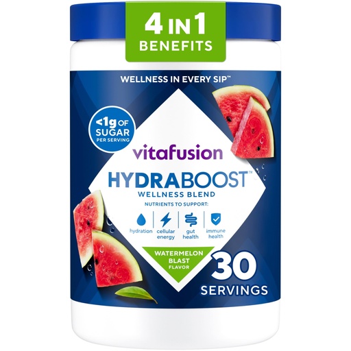 [BRSRGYLQOYAR63AV] Vitafusion Hydraboost Hydration Drink Mix, Electrolytes Support Daily Hydration, Vitamins Support Cellular Energy & Immune Health, Prebiotic Fiber Supports Gut Health, Watermelon Blast, 30 Servings