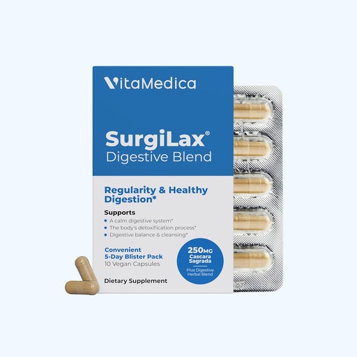 [BRSWYEAZBN5GAALA] VitaMedica SurgiLax Digestive Blend - All-Natural 5 Day Colon Cleanse - Detox with Cascara Sagrada, Ginger & Milk Thistle for Constipation Relief, Gas & Bloating - 10 Vegan Capsules