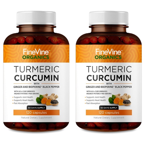 [BRSRMAAQCMFREHTU] Turmeric Curcumin Supplement – 95% Curcuminoids with BioPerine Black Pepper & Ginger – 240 Capsules for Joint Support & Mobility – High Absorption Tumeric Curcuma Pills