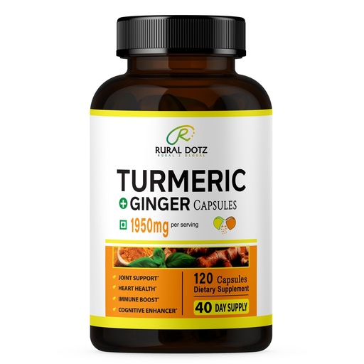 [BRSREYYZAB4A2GYY] Turmeric Curcumin Supplement 1950mg with Turmeric & Ginger, 95% Curcuminoids, Black Pepper for Best Absorption, Nature's Vegan Joint Support, 120 Capsules