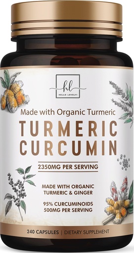 [BRSRE2YLDMHBGELL] Turmeric Curcumin Supplement with 95% Curcuminoids, Organic Turmeric & Ginger 1750mg, BioPerine Black Pepper for Best Absorption, Nature's Vegan Joint Support, Non-GMO, Bottled in USA - 240 Capsules
