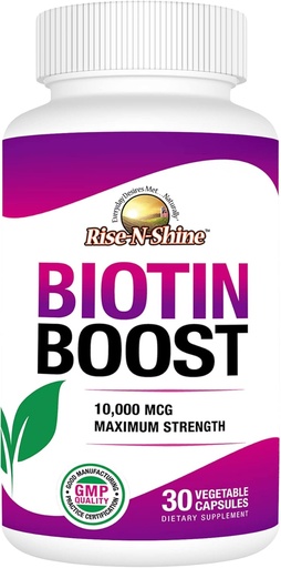 [BRSWGAAZOAHA43Y6] Rise-N-Shine Biotin Boost 10,000 mcg Biotin 10000 mcg to Support Hair, Skin, Nails and Lashes 30 Count