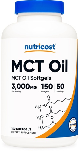 [BRSWGHAYDMPAM3DG] Nutricost MCT Oil Softgels 1000mg, 150 SFG (3,000mg Serv) - Great for Keto, Ketosis, and Ketogenic Diets