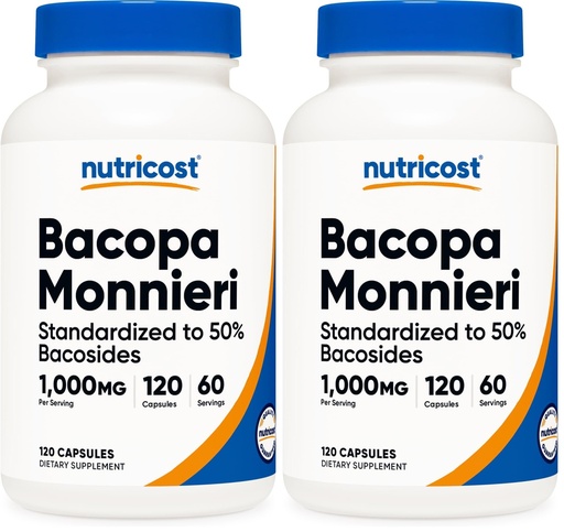 [BRSREAANOIARGHYZ] Nutricost Bacopa Monnieri 1,000mg, 120 Capsules (60 Servings) - Non-GMO, Gluten Free, and Vegetarian Friendly (Pack of 2)