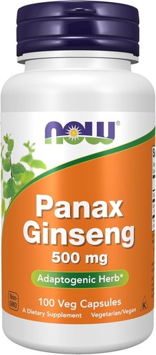 [BRSWIZYZOMBBE2Q7] AHORA Suplementos de alimentos, Panax Ginseng (Root) 500 mg, hierba adaptogénica*, 100 cápsulas de verduras