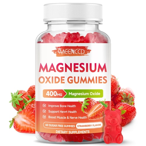 [BRSRAHY7DIIQMGTZ] Magnesium Oxide Gummies 400mg, Chewable Magnesium Oxide Supplement for Adults & Kids, Muscle Function Support, Non-GMO, Sugar-Free, Strawberry Flavor, 60 Count
