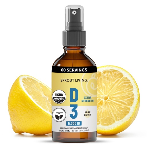 [BRSROBT7OEMRMAYV] Sprout Living Organic Vitamin D3 5000 IU (Lichen) Spray for Immune Support & Bone Health | Trace Minerals with Real Lemon & Citrus Extract, Sugar Free (2 FL OZ, 60 Servings)