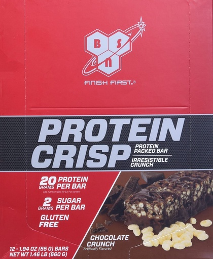 [BRSWKHD5BYIWADLP] BSN Protein Crisp, Chocolate Crunch, 12 Bars, 1.94 oz (55 g) Each