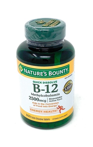 [BRSWIZILOB5G2AY7] Nature's Bounty Quick Dissolve Fast Acting Vitamin B-12 2500 mcg, Natural Cherry Flavor (300 tablets)