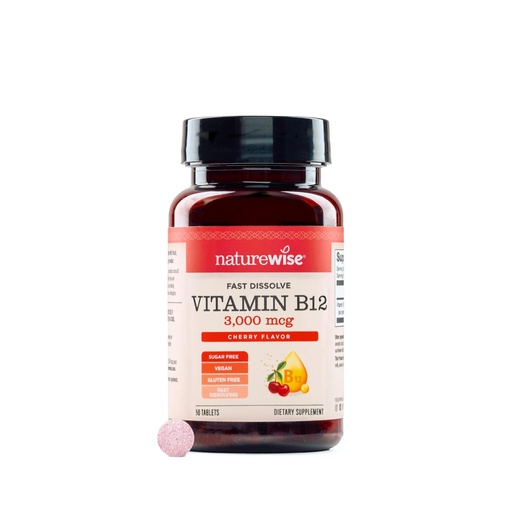 [BRSRGGQZCAMWMCD6] NatureWise Vitamin B12 3000 mcg Sublingual Tablets - Fast Dissolve B12 for Energy & Metabolism Support - Cherry Flavor - Vegan, Non-GMO, Gluten Free, USA Manufactured - [50 Tablets - 50-Day Supply]