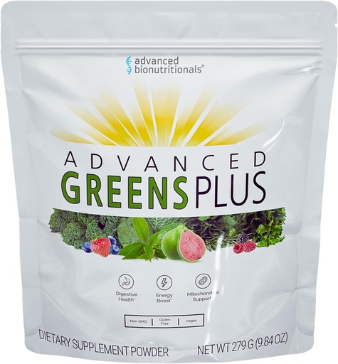 [BRSRA2YDBUIRS2TZ] Advanced Bionutritionals Advanced Greens Plus Powdered Superfood Formula 50 Fruits, Vegetables, Herbs, and Superfoods - Vegan, Vegetarian - 9.84 OZ - 279 g