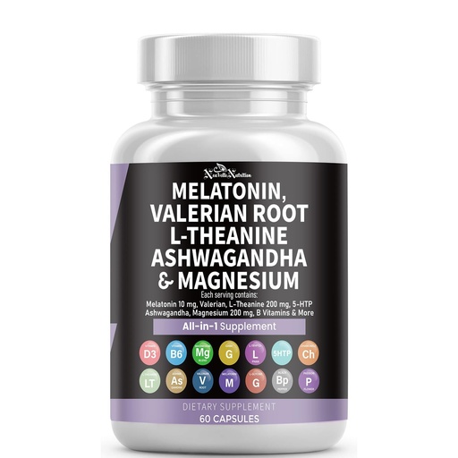 [BRSREHD6PMMRY3D4] Melatonin Capsules with Valerian Root, Ashwagandha, L-Theanine, Magnesium, 5-HTP, GABA, Chamomile, Lemon Balm, Passion Flower, Griffonia Extract, Vitamin C & L-Glycine Supplement