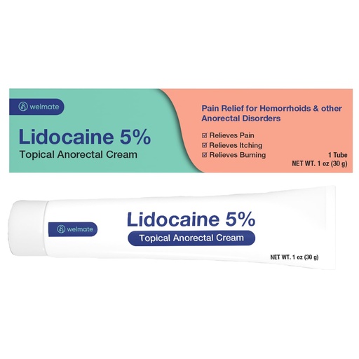 [BRSROAALBYDWGE3X] WELMATE 5% Lidocaine Cream for Hemorrhoids – Maximum Strength Numbing Cream, Fast-Acting Anorectal Relief, Non-Greasy, Unscented, Child Resistant Cap, 1 oz (30g)
