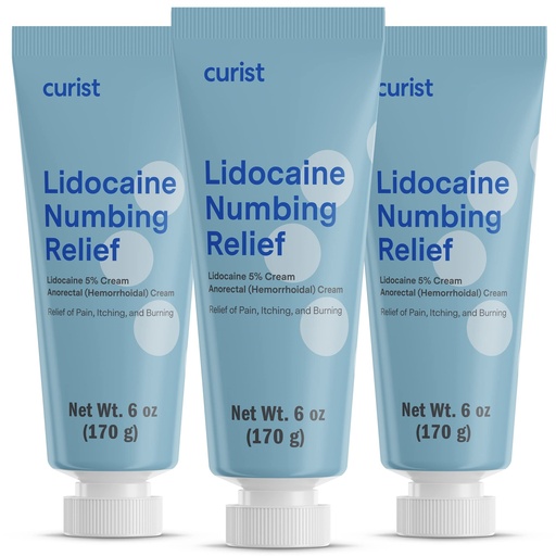 [BRSRMCT5AR6RUDLZ] Curist 5% Lidocaine Cream Topical Pain Relief - 6 oz (170 g) XL Tube - Numb Quickly & Effectively with 5% Lidocaine Numbing Cream - (3 Pack - 6 oz Tube)