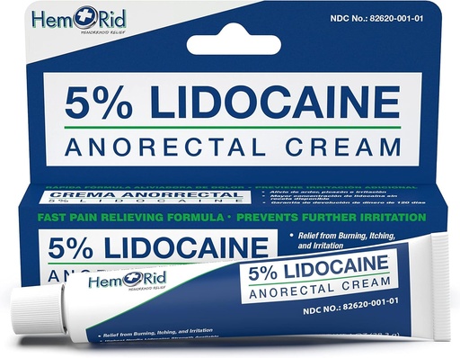 [BRSRMAT3CAIRE3DV] HemRid Maximum Strength Lidocaine Cream for Pain Management. Fast-Acting Hemorrhoid Solution with 5% Lidocaine. Instant Anal Itch and Numbing Effect