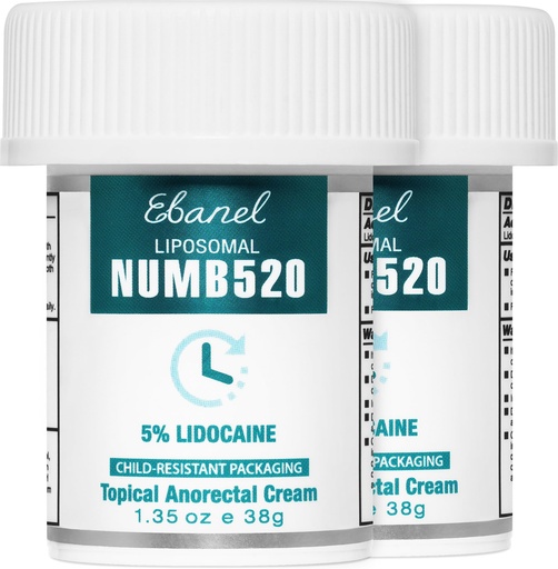 [BRSWKHD4CQCGCALD] Ebanel 5% Lidocaine Numbing Cream, 2-Pack Pain Relief Burn Itch Numb Cream, Maximum Strength Topical Anesthetic with Allantoin, Vitamin E for Local and Anorectal Uses, Hemorrhoid Treatment