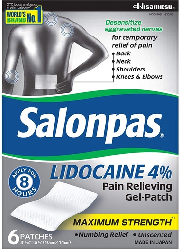 [BRSWGZQTB4IAAALL] Salonpas LIDOCAINE (5 Pack Bundle) Pain Relieving Maximum Strength Gel Patch!