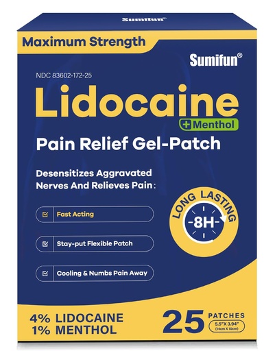 [BRSRAAD3OJYREH3A] Sumifun Lidocaine Pain Relief Patches - Fast, Targeted Therapy Simple Backache, Soreness, Sprain, Joint Pain with Maximum Strength 4% Lidocaine and 1% Menthol (Large, Count, 25)