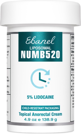 [BRSWECQBOIDRMFI2] Ebanel 5% Lidocaine Numbing Cream, Pain Relief Burn Itch Cream, Maximum Strength Topical Anesthetic with Allantoin, Vitamin E for Local and Anorectal Uses, Hemorrhoid Treatment, 4.9 Oz