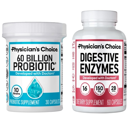 [BRSROGQ5C4DWAHY2] Physician's CHOICE - Optimal Gut Health Bundle: 60 Billion Probiotics + Digestive Enzymes for Digestive Comfort and Immune Support
