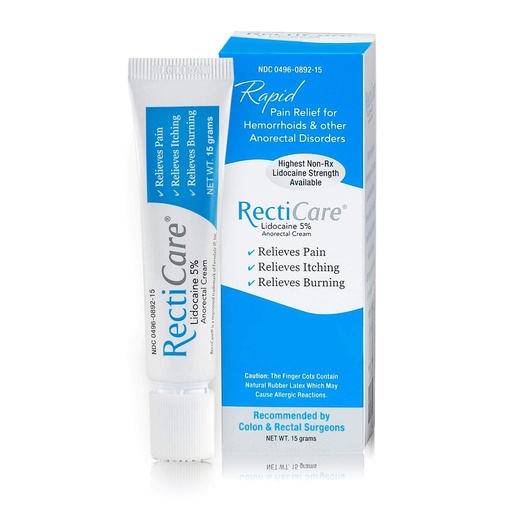 [BRSWIBD3CIPGI3YV] Recticare Anorectal Lidocaine 5% Cream: Treatment for Hemorrhoids & Other Anorectal Disorders - 15g Tube