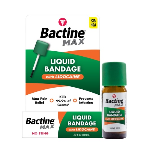 [BRSW2BI2C4FQMG3D] Bactine MAX Liquid Bandage with Lidocaine, Wound Cleaning Solution That Kills 99% of Germs, Covers and Protects Skin, Fast-Drying Protective Seal, 0.30 fl oz